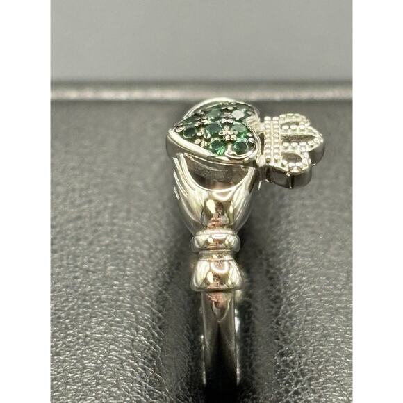 New Condition Sterling Silver Green Cubic Zirconia Ring Claddagh Size 7 - Picture 5 of 11